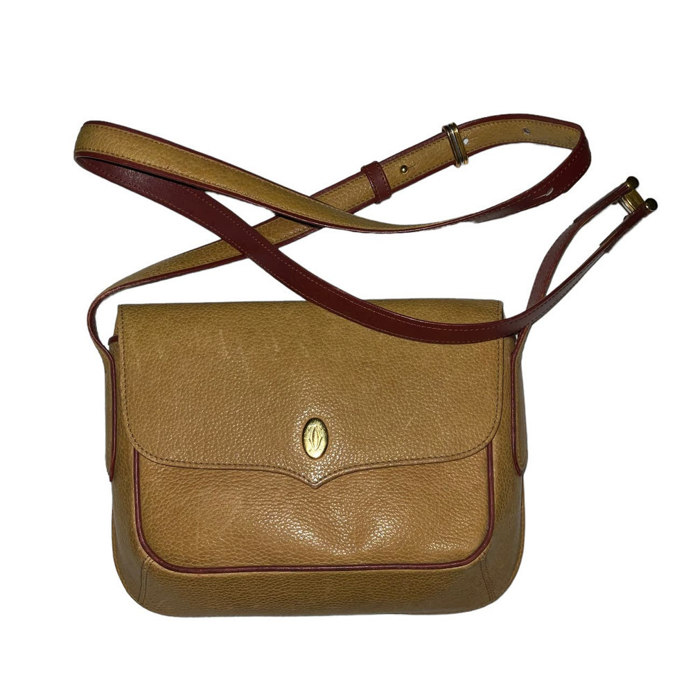 Cartier Vintage Leather Shoulder Bag Must De Mustard yellow Brown Leather